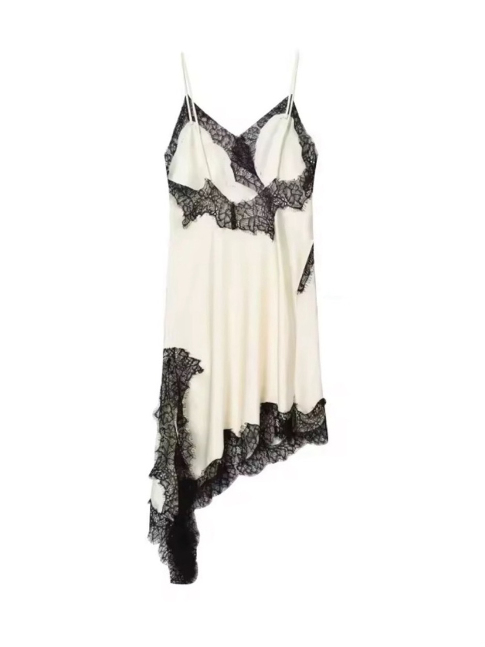 NWT - Lace Silk Slip Dress White & Black - Mini Dress - Y2K-Bohemian Zara Like - Picture 2 of 6